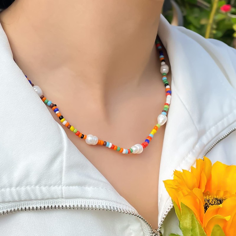 KELITCH Colourful Choker Necklaces, Handstanding Shell Pearl Collar Necklaces, Stackable