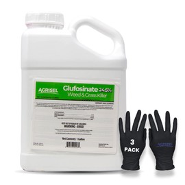 Agrisel Glufosinate Weed Killer, Post-Emergent, Conquers Stubborn Weeds from Leaf to Root, No Soil Residue, Pet Safe, Includes 3-Pack of Agrisel Protective Gloves, 128 Ounces
