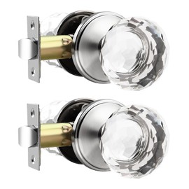 Lepushom 2 Pack Crystal Door Knobs Interior, Elegant Satin Nickel Closet Door Lock, Keyless Glass Door Knobs for Hallways and Laundry Rooms