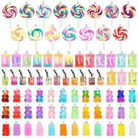ZOCONE 79 PCS Colorful Candy Pendant Charm, Cute Resin Charms for Jewelry Making with Gummy Bear Charms, Candy Charms, Lollipop Charms for Girls, Resin Supplies for DIY Crafts Decoration