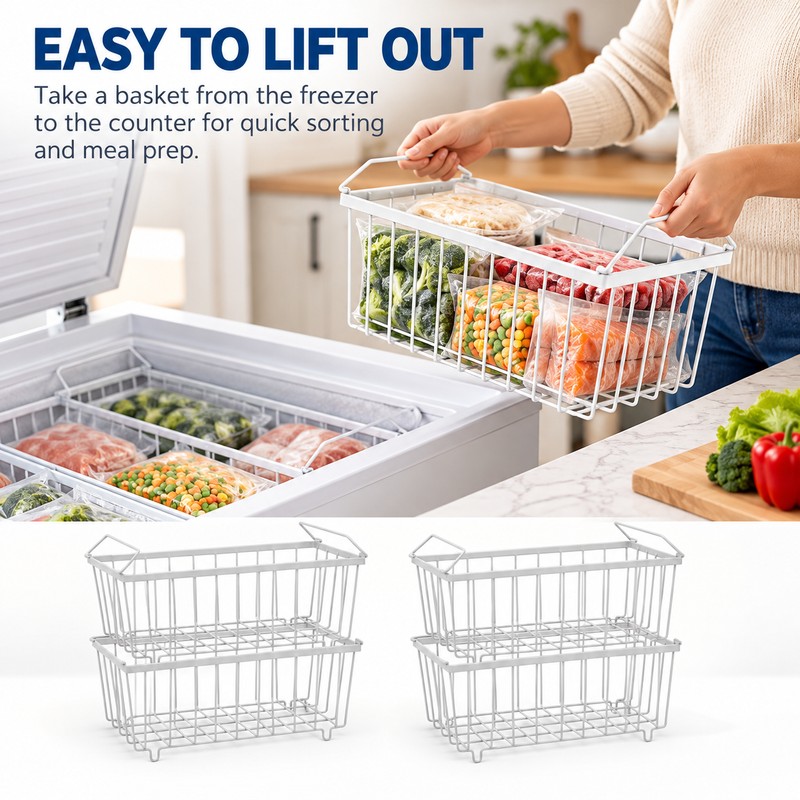 4 Pack Stackable Chest Freezer Organizer Baskets – Metal Wire