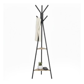 VASAGLE Coat Rack Freestanding, Coat Hanger Stand, Hall Tree with 2 Shelves, for Clothes, Hat, Bag, Industrial Style, Greige and Black URCR016B02