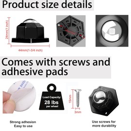 8 Pack Self Adhesive Caster Wheels, Swivel Wheels for Furniture, Load Capacity 30 LBS Per Caster Wheels 1 Inch, Low Profile Paste Universal for Storage Box, Small Appliance Storage Bins (8)