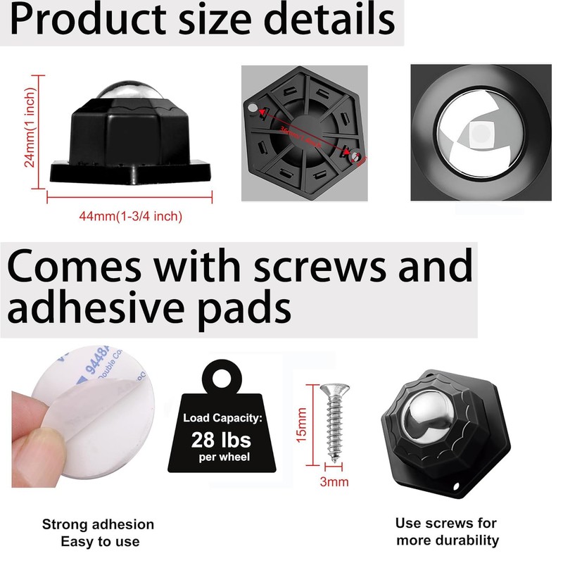 8 Pack Self Adhesive Caster Wheels, Swivel Wheels for Furniture,