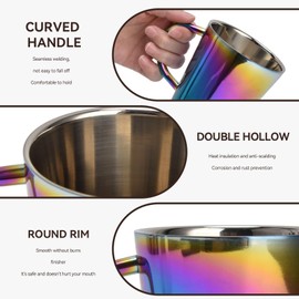 2 Pack Rainbow Stainless Steel Tumblers, 300ml Rainbow Travel Coffee Cup with Handle Colorful Mugs Double Layer Milk Cups Insulated Hot & Cold Drink Glasses
