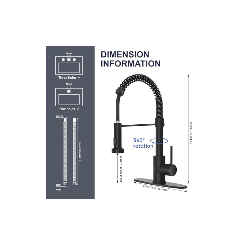 Black Kitchen Faucet with Pull Down Sprayer, High Arc Spring