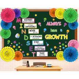 3D Growth Mindset Bulletin Board Decoration Set Positive Educational Sayings Accent Paper Fan Decoration Inspiration Classroom Wall Display Set for Wedding Fall Christmas Back to School Decor Supplies