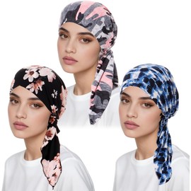 Scott Edward Turbantes elásticos de 3/6 Piezas para Mujer Africano Nudos diseño de impresión pañuelo para la Cabeza en la Playa turbante suave plisado para la cabeza