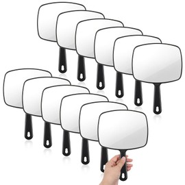 Exclaith 12 Pcs Hand Mirrors Handheld Makeup Mirrors with Handle Portable Wall Mount Handheld Mirror with Hanging Hole for Bathroom Home Barber Salon Travel Camping, 7.3 x 10.2 Inch, Black