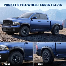 KUIPERAUTO Smooth Pocket Rivet Fender Flares Compatible for 2019-2024 Ram 2500 3500 (Not for Dually Models) Black Paintable Wheel Flare Front Rear 4PCS