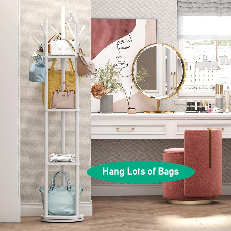 kiplant Rotary Coat Rack Stand with 8 Hooks, Bamboo Wood