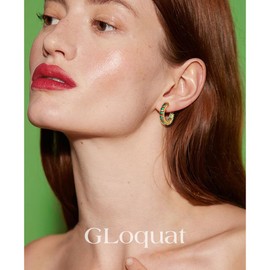 GLOQUAT Red and Green Christmas Hoop Earrings 14K Gold Plated Red and Gold Hoops for Women 925 Silver Post Vintage Colorful Christmas CZ Gold Round Circle Hoops for Women Trendy Jewelry 25mm