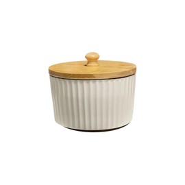 Lurockie Ceramic Salt and Pepper Bowl with Bamboo Lid, Large Capacity Ceramic Sugar Bowl Pepper Box, Wooden Lid Spice Cellar, Kitchen Seasoning Storage Container Seasoning Pot (White)