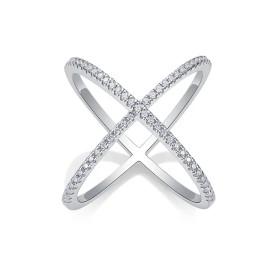 Factory Wholesale Elegant S925 Sterling Silver X Crossover Moissanite Ring 18K White Gold Plated Fashion JewelryColor: Silver, Ring Size: 7