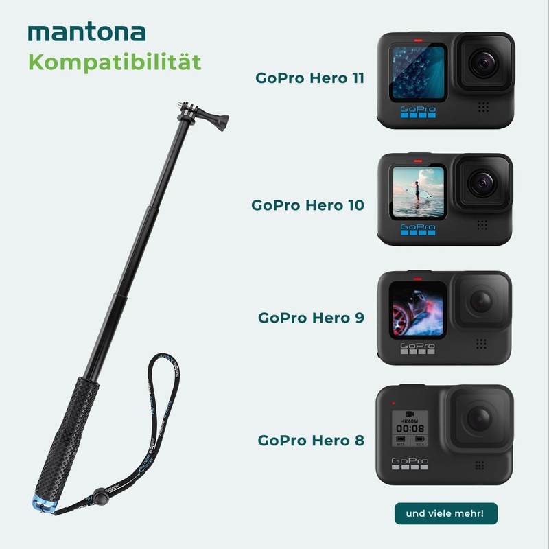 Mantona 50 cm Large Telescopic Bar for GoPro - Black/Blue