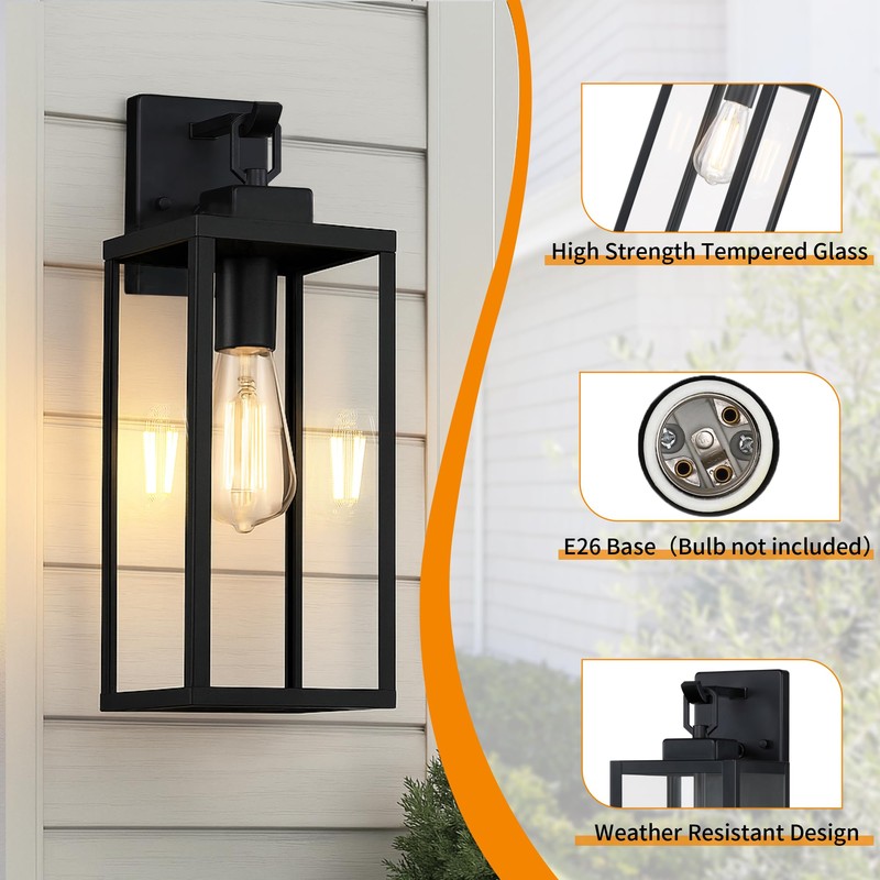 GRUENLICH Outdoor Wall Light Fixtures, 18 Inch Black Exterior Waterproof