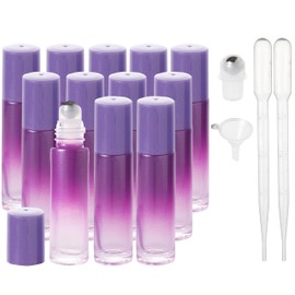 SESENSE Essential Oil Roller Bottles, 10ml Thick Glass Perfume Roller Bottles with Funnel Opener and Dropper Colored Glass Empty Bottles with Stainless Steel Roller Balls (Purple, 12 Pack)