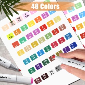 Vitoler Alcohol Markers,48 Colors Dual Brush Tip Art Marker for Adults Coloring Books, Permanent Drawing Markers for Artist Illustration Art Supplies