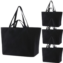 Firecolor Chic Large Sturdy Canvas Tote Bag -27" X 16" X 8" Extra Big Largest Grocery Shopping Beach Reusable Totes Bags (Black X 4)