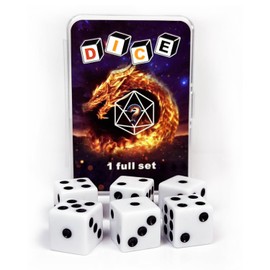 HAOMEJA 6 Pcs 16mm White Dice Set - Standard Opaque D6 Game Dice for Board Games, DND, RPG, Yahtzee, Math Teaching - Classic 6-Sided Dice with Easy-Read Pips, Party Gifts (6 White)