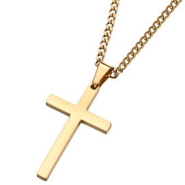DOKIA Cross Necklace Men - Cross Pendant Stainless Steel Cross Necklace for Women, Simple Men Necklace Gold Curb Chain (45/55+ 5cm), Christmas Birthady Religious Gifts for Boy Girls
