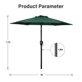 Simple Deluxe 9FT Outdoor Patio Umbrella Table Market Umbrella with Push Button Tilt and Crank and 50lbs Base Stand, for Garden, Lawn, Deck, Backyard, Pool, Green