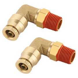 Boeray 1/4" Quick Push to Connect Fittings Brass 90 Degree Union Swivel Elbow Joint DOT Approved 1/4" Tube OD x 1/8" NPT Thread Air Brake Line Adapter Air Suspension Kit for Car Truck Trailers 2pcs