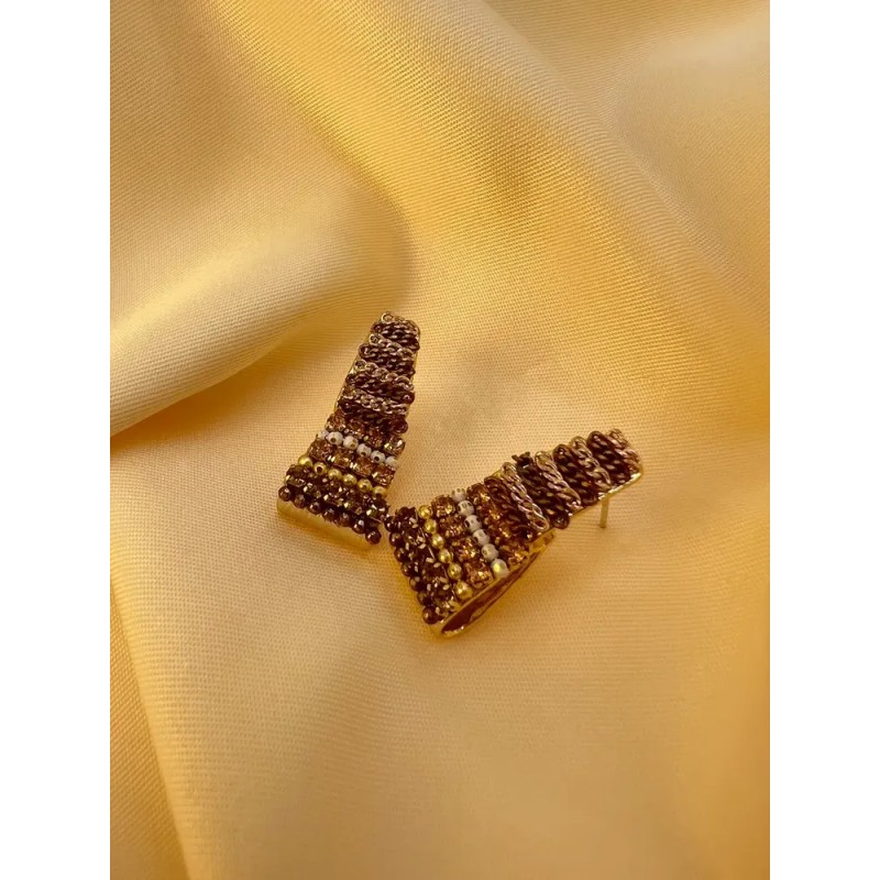 WeienWeier - Aretes Trapecio Cadenas Diamantes Cafés Diseño Coreano (1pz)