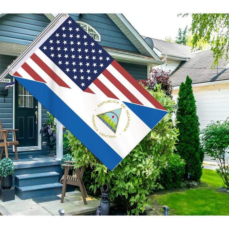 Nicaragua USA Flag,Big 3x5 FT Nicaraguan Flag,36x60 Inch Large Double-Printed