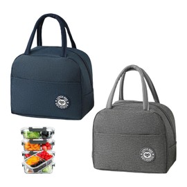 Pack of 2 Cool Bags Small, Mini Cool Bag, Small Cool Bag for On the Go, Cool Bags Small Foldable, Thermal Bag with Foil Lining, Lunch Bag Children, Insulated Bag for School Office Picnic (Blue + Grey)