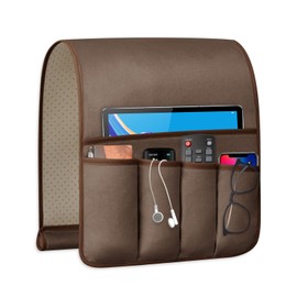 WETRBWEH Remote Control Holder for Armchair Caddy，Couch Caddy Organizer TV Remote Holder for Bed Storage 5 Pockets，Remote Caddy Bedside Organizer Bedside Table Organizer (Brown, 35"x12.4")