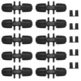 10 Pcs 1/2 Inch to 1/4 Inch Drip Irrigation Fittings - Barbed Reducing Tee Drip Irrigation Tubing Connectors with 10 End Plugs - Drip Irrigation Line System Parts 1/2 to 1/4 Adapter for Garden - Black