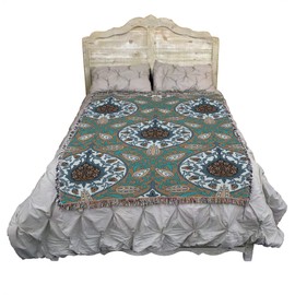Pure Country Weavers William Morris Rosebud Teal Blanket - Arts & Crafts - Gift Tapestry Throw Woven from Cotton - Made in The USA (72x54)