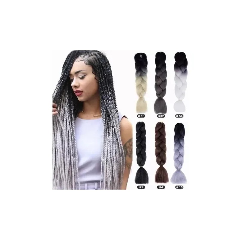2 Pzs Extensiones De Trenzas Africanas Kanekalon Color 1#-Negro