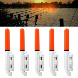 Riisoyu Pack of 5 Fishing Alarm Bells LED Waterproof Glow Sticks Fishing Luminous Glow Sticks with Buckle LED Bite Alarm Rod Tip for Night Fishing Red