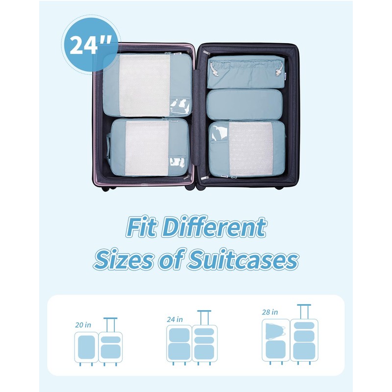 Narwey 5-Piece Set Compression Suitcase Organiser, Compression Packing Cubes Suitcase
