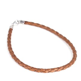 Jewellery Bracelet Bead Bracelet Made of Leather with 925 Sterling Silver Lobster Clasp Light Brown Braided 3 mm Leather Cord, 19 cm, Leather, No Gemstone