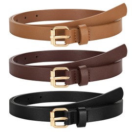 JASGOOD 3 Pack Women Skinny Leather Belt for Jeans Pants Ladies Thin Waist Belt with Gold Buckle,Black+Brown+Coffee