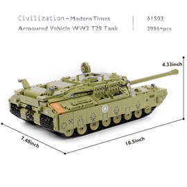 JMBricklayer Tank Building Sets for Adults, WW2 Military T28 Heavy Tank Model Kit, Army Construction Vehicle Toy Home Decor History Collectible, Gifts for Men Teens Adults 61502