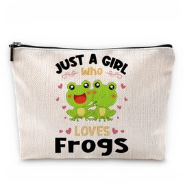 Bolsa de maquillaje Just A Girl Who Loves Frogs, bonita bolsa de cosméticos de rana verde de dibujos animados para mujeres y niñas, regalos de cumpleaños de Navidad para amantes de las ranas, campo, niñas, hermana e hija