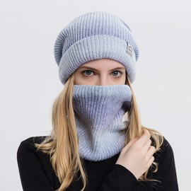 TAGVO Winter Hat and Loop Scarf Women's Winter Warm Hat Beanie Scarf Set with Thick Fleece Lining for Ski, C-Purple-03