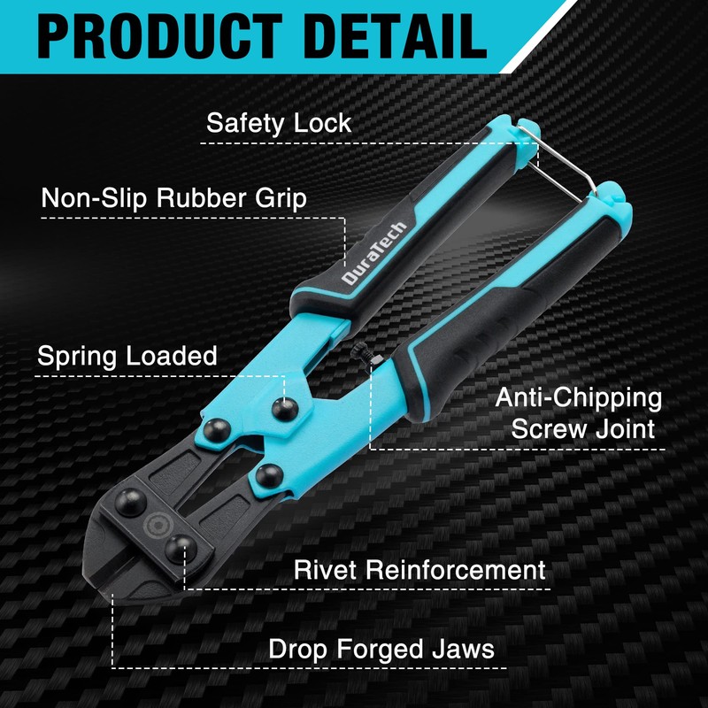 DURATECH 8-inch Mini Bolt Cutter with Bi-Material Ergonomic Handle Grip,