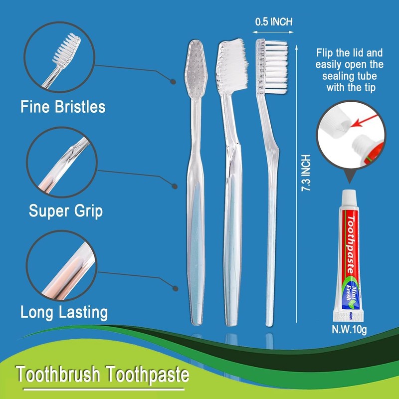 HQSLsund 50 pcs Disposable Toothbrushes, 2 Color Toothbrushes and Toothpaste