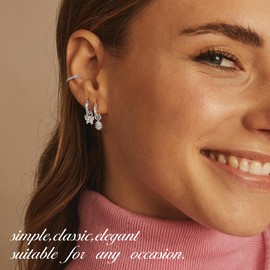 Roheafer 14K Gold Plated Huggie Earrings and Charm Set for Women,Hypoallergenic Hoop Dangle Earrings,Mix and Match Earring Pack,Dainty Huggie Hoop Earrings for Multiple Piercing