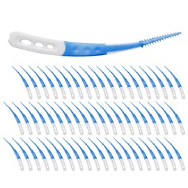 tiyiyok 60 Stück Interdentalbürsten, Silikon Zahnzwischenraumbürsten Dentalbürsten mit Box, Gebogene Form Gummi Zahnsticks, für Zahnreinigung Zwischenräume (Blau)