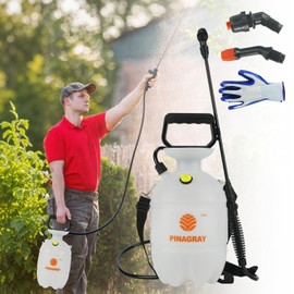 PinaGray 2Gallon/7.56L Pressure Sprayer - Multi-Use Pump Mister for Garden, Lawn & Home with 2 Nozzles, Shoulder Strap & Gloves - Ideal as Weed, Plant & Water Sprayer