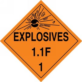 Accuform MPL16CT10 PF-Cardstock Hazard Class 1/Division 1F DOT Placard, Legend "Explosives 1.1F 1" with Graphic, 10-3/4" Width x 10-3/4" Length, Black on Orange (Pack of 10)