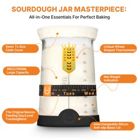 NeoRov Pro Sourdough Starter Kit - 39 Oz Glass Sourdough Starter Jar (With Cloth Lid,Silicone Base,Scraper,Date Tracker,Temp Strip) - Sourdough Bread Baking Supplies For Sour Dough Bread Loaf (Black)