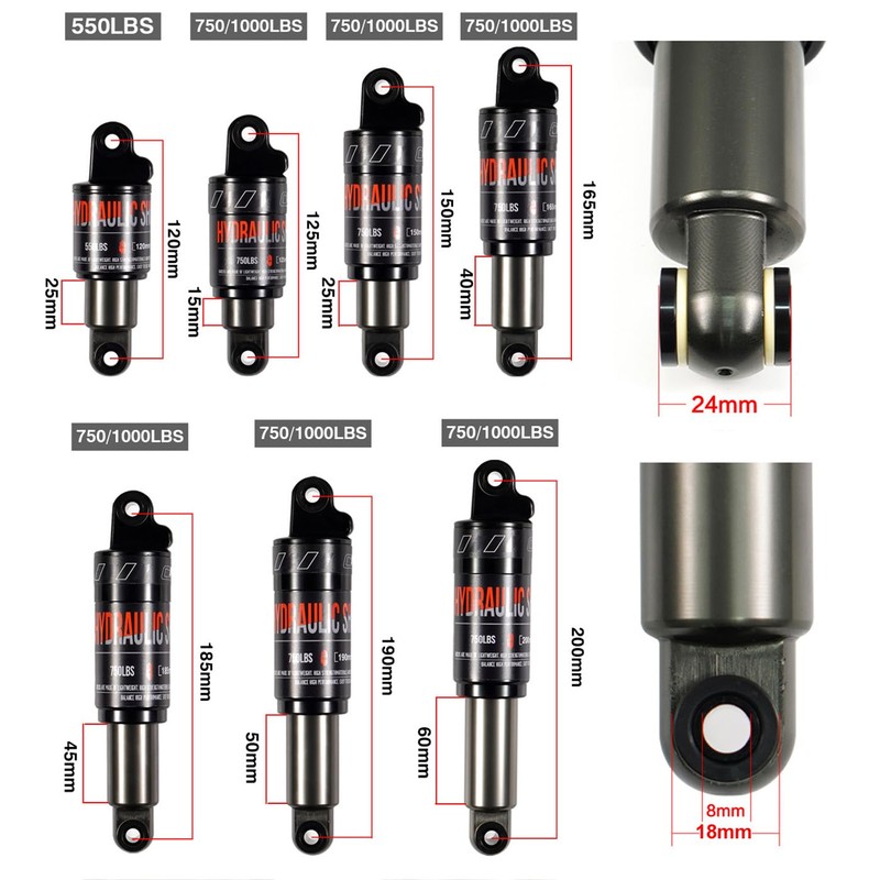 CNCLOL Mountain Bike Rear Shock 190x1000mm,Bicycle Shock Absorber- Hydraulic Rear