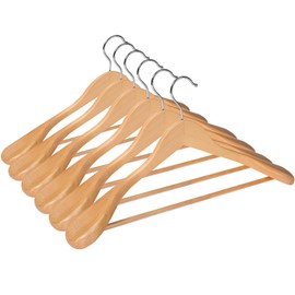 ABHENG Solid Wood Suit Hangers, 6 Pack, Coat Hangers with Non Slip Trouser Bar, 360° Swivel Hook, Heavy Duty Wide Hangers for Suit, Coat, Jacket, Trousers, Pants,17.3" W x 9" H, Natura AWY0406N